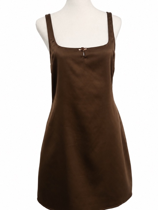 Zara Dresses & Skirts - Zara Chocolate Brown Slip Dress with Bow Detail